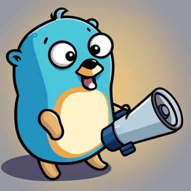 Go Blue Gopher embodies the essence of our application, vigilant and always watching for changes, ready to notify users about important updates. The key attributes of Go Blue Gopher are:

- Go Blue Gopher has a keen, alert expression, symbolizing its role in monitoring events and changes.
- Go Blue Gopher carries a megaphone, representing its duty to notify users promptly.