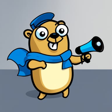 Go Blue Gopher embodies the essence of our application with its keen, alert expression, symbolizing its role in monitoring events and changes. Go Blue Gopher holds a megaphone, representing its duty to notify users promptly about important updates.
