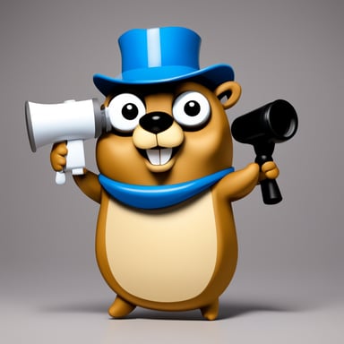 Go Blue Gopher embodies the essence of our application with its keen, alert expression, symbolizing its role in monitoring events and changes. Go Blue Gopher holds a megaphone, representing its duty to notify users promptly about important updates.