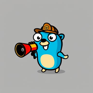 Go Blue Gopher embodies the essence of our application with its keen, alert expression, symbolizing its role in monitoring events and changes. Go Blue Gopher holds a megaphone, representing its duty to notify users promptly about important updates.