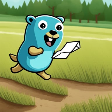 A go blue gopher is seen scurrying across the field, an envelope securely clutched in its small paws, making its way to its destination with determination.