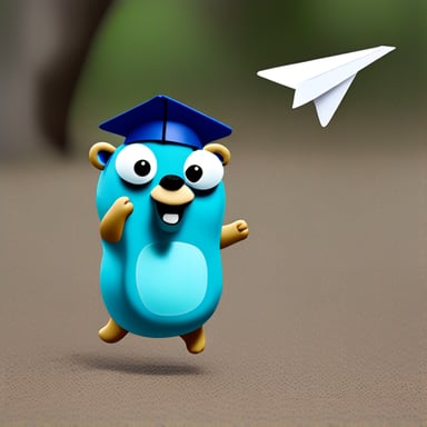Go Blue Gopher throwing a white paper plane.