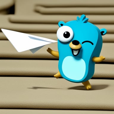 Go Blue Gopher throwing a white paper plane.