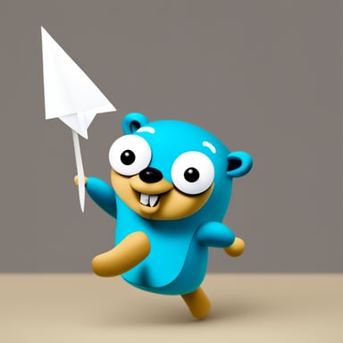 Go Blue Gopher throwing a white paper plane.
