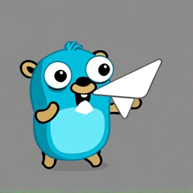 Go Blue Gopher throwing a white paper plane.