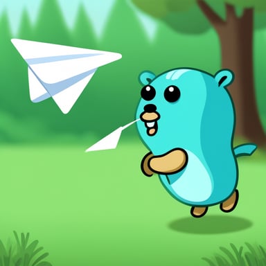 Go Blue Gopher throwing a white paper plane.