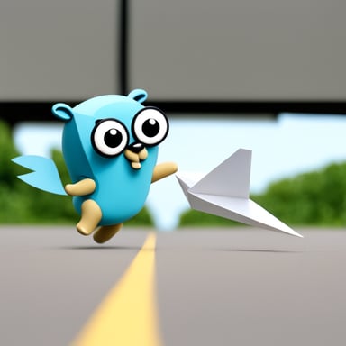 Go Blue Gopher throwing a white paper plane.