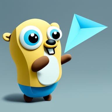 Go Blue Gopher throwing a white paper plane.