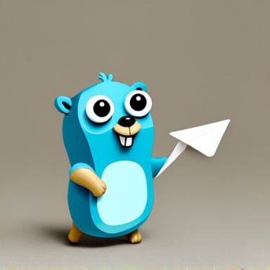 Go Blue Gopher throwing a white paper plane.
