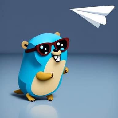 Go Blue Gopher throwing a white paper plane.