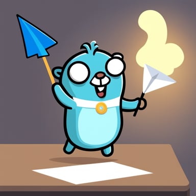 Go Blue Gopher throwing a white paper plane.