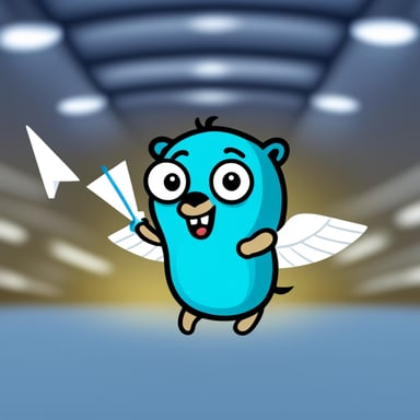 Go Blue Gopher throwing a white paper plane.