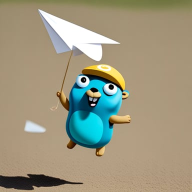 Go Blue Gopher throwing a white paper plane.