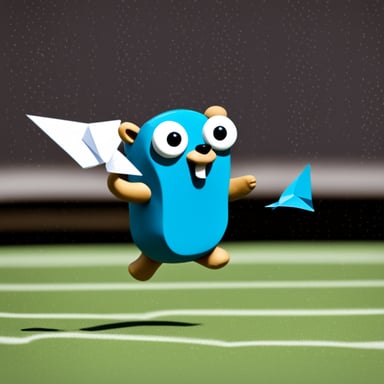 Go Blue Gopher throwing a white paper plane.