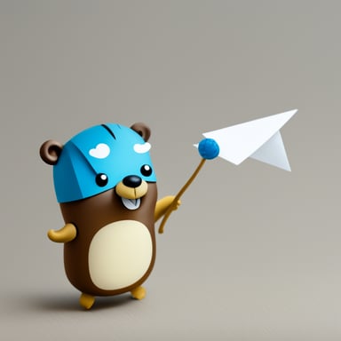 Go Blue Gopher throwing a white paper plane.