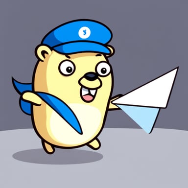 Go Blue Gopher is throwing a white paper plane.