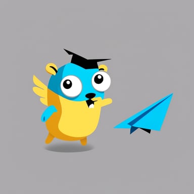 Go Blue Gopher is throwing a white paper plane.