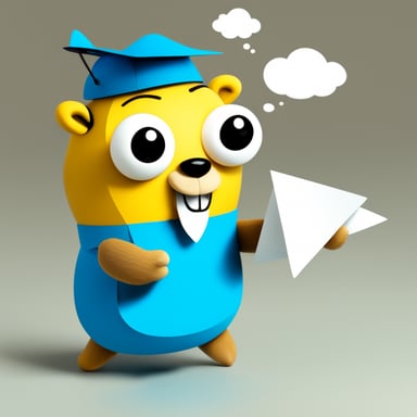 Go Blue Gopher is throwing a white paper plane.
