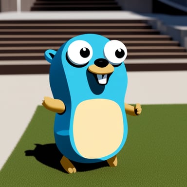 A selfie picture of Go Blue Gopher where its arm is visibly holding the camera