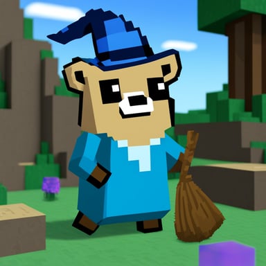 Go Blue Gopher as a wizard gopher in an adventure Minecraft-like world.
