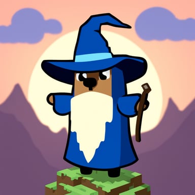 Go Blue Gopher as a wizard gopher in an adventure Minecraft-like world.