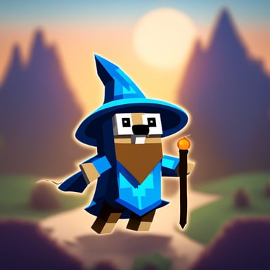 Go Blue Gopher as a wizard gopher in an adventure Minecraft-like world.