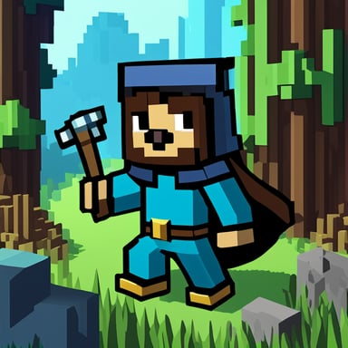 In an adventure Minecraft-like world, Go Blue Gopher takes on the role of a wizard, embarking on quests, casting spells, and exploring vast, pixelated landscapes filled with mysterious creatures and treasures.