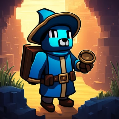 In an adventure Minecraft-like world, Go Blue Gopher takes on the role of a wizard, embarking on quests, casting spells, and exploring vast, pixelated landscapes filled with mysterious creatures and treasures.