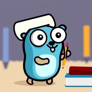 Go Blue Gopher happy with notepad