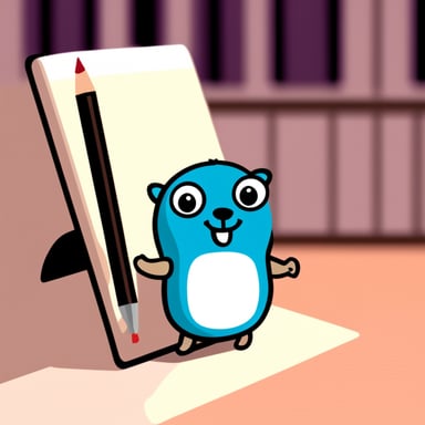 Go Blue Gopher happy with notepad
