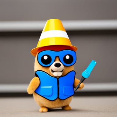 Go blue gopher is wearing a traffic cone as a hat, donning a warning vest, and holding a screwdriver in its hand.