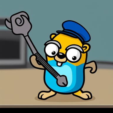 Frustrated go blue gopher hitting a server with a wrench.