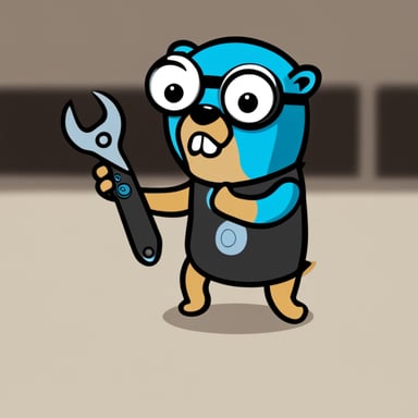 Frustrated go blue gopher hitting a server with a wrench.
