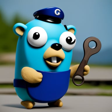 Frustrated go blue gopher hitting a server with a wrench.