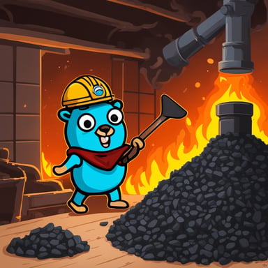 Go Blue Gopher shoveling coal into a burning furnace.