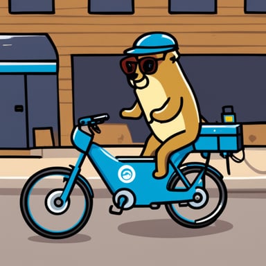 Go Blue Gopher generating electricity via pedaling a generator connected to a bike.