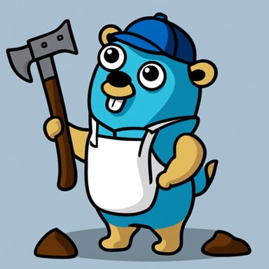 Go Blue Gopher is sweating and holding a hammer, forging on the anvil a small white box.