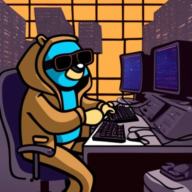 Go Blue Gopher hacking into the mainframe wearing hacker gloves.