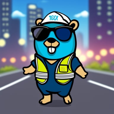 Go Blue Gopher with hacker glasses wearing a traffic vest.