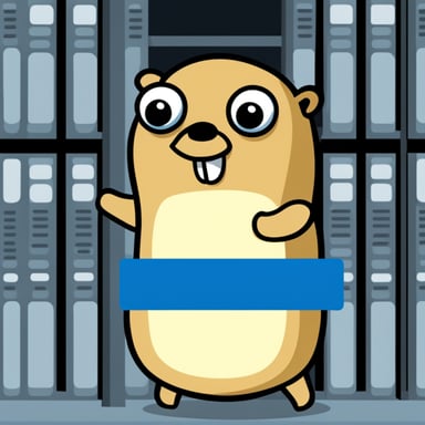 Go Blue Gopher stuck in a server rack.