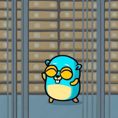 Go Blue Gopher stuck in a prison cell full of server racks.