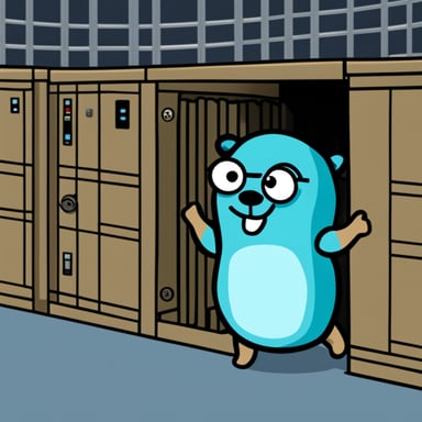 Go Blue Gopher stuck in a prison cell full of server racks.