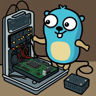A very nervous Go Blue Gopher trying to insert a CPU into a motherboard socket.