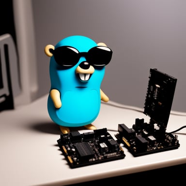 A very nervous Go Blue Gopher trying to insert a CPU into a motherboard socket.