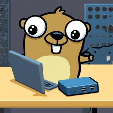 A very nervous Go Blue Gopher trying to insert a CPU into a motherboard socket.