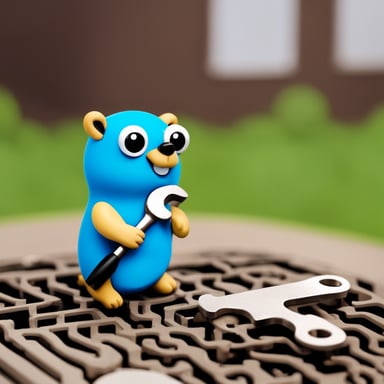 Happy Go Blue Gopher sitting on a PCB with a wrench.