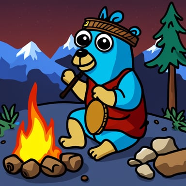 Go Blue Gopher as a Native American sitting around a campfire meditating.