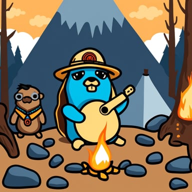 Go Blue Gopher as a Native American sitting around a campfire meditating.