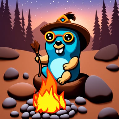 Go Blue Gopher as a Native American sitting around a campfire meditating.