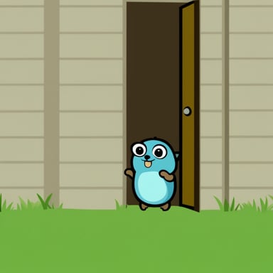 Go Blue Gopher entering through a solid wall.